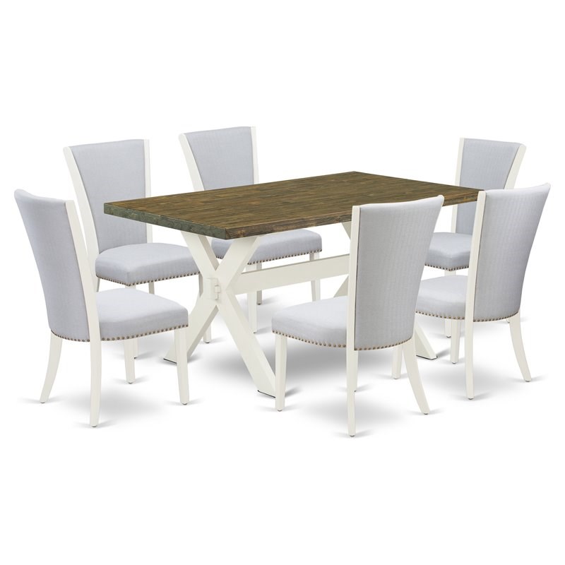 Pemberly Row 7-Piece Wood Dining Room Set in White and Jacobean Finish