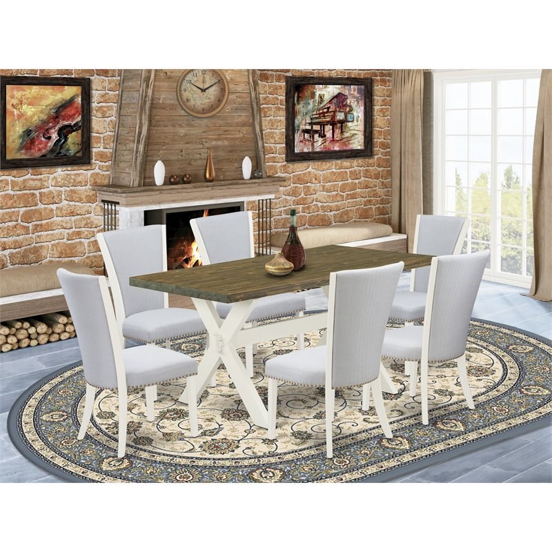 Pemberly Row 7-Piece Wood Dining Room Set in White and Jacobean Finish