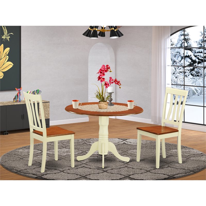 Pemberly Row 3-Piece Traditional Dining Set with Cream and Cherry Finish