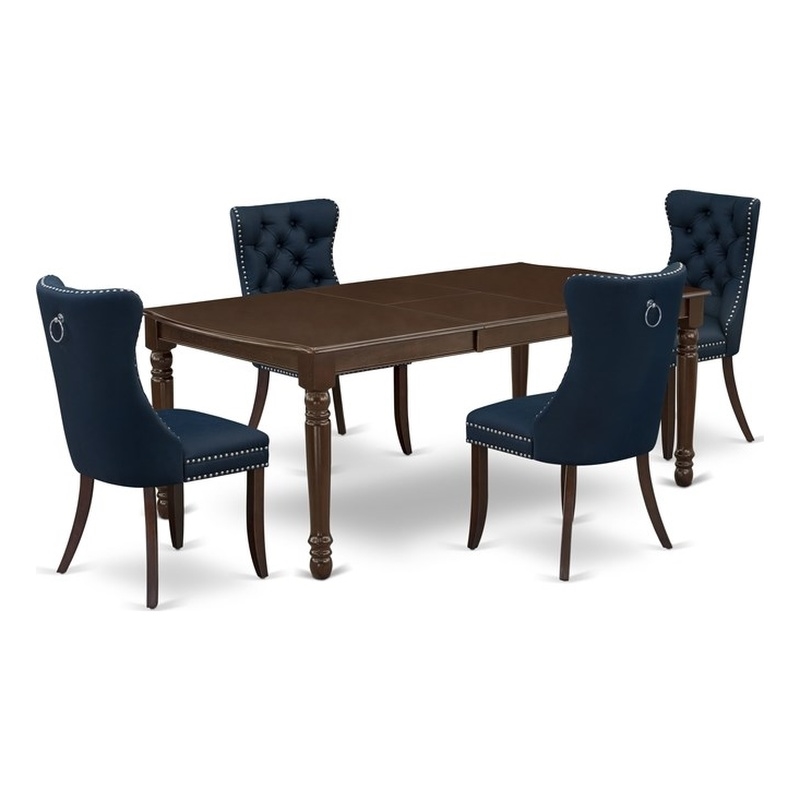 Pemberly Row 5-Piece Rubber Wood Dining Table Set in Mahogany/Navy Blue
