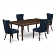 Pemberly Row 5-Piece Rubber Wood Dining Table Set in Mahogany/Navy Blue