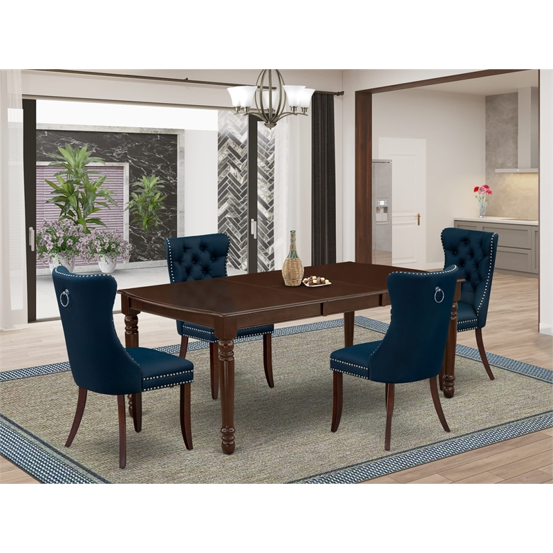 Pemberly Row 5-Piece Rubber Wood Dining Table Set in Mahogany/Navy Blue