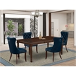 Pemberly Row 5-Piece Rubber Wood Dining Table Set in Mahogany/Navy Blue