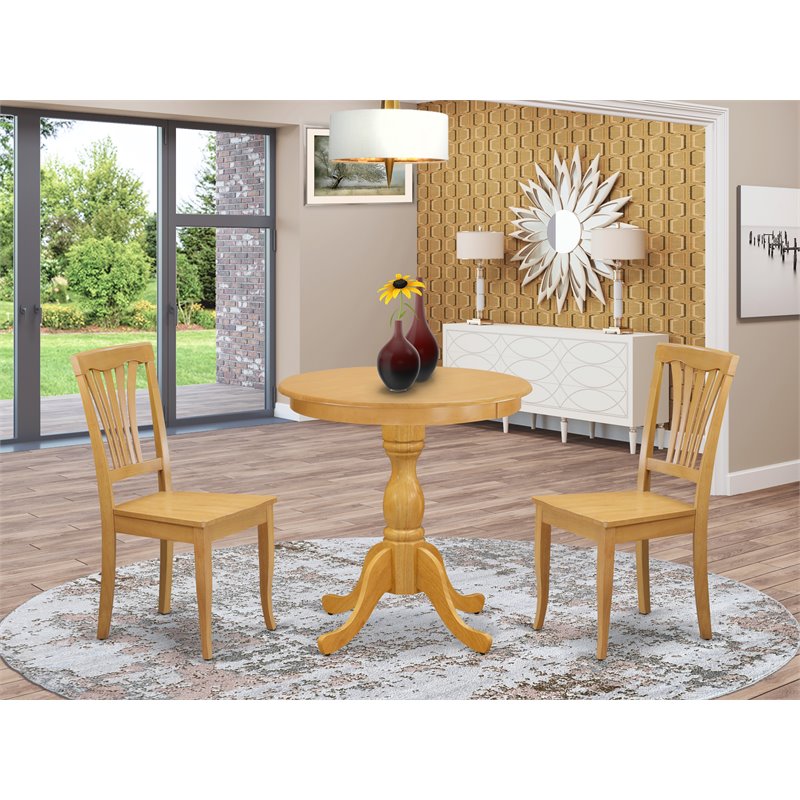 Pemberly Row 3-Piece Wood Dining Set with Round Pedestal Table in Oak