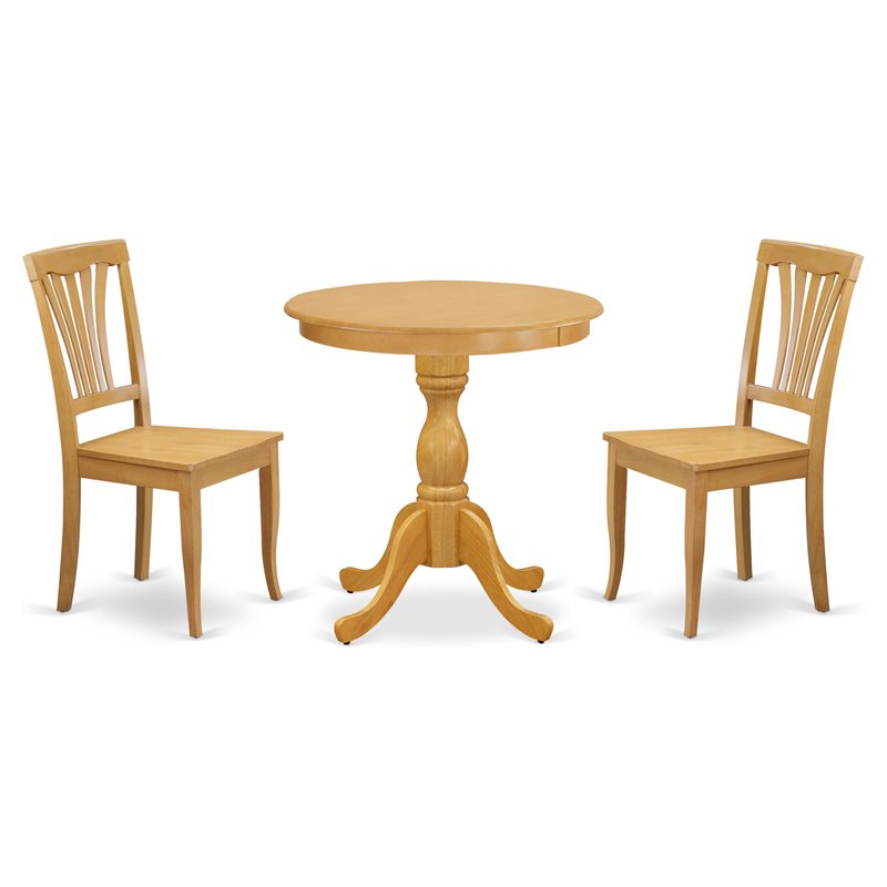 Pemberly Row 3-Piece Wood Dining Set with Round Pedestal Table in Oak