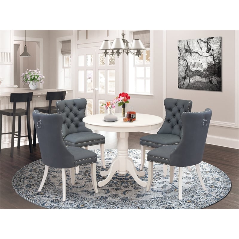 Pemberly Row 5-Piece Dining Room Set in Linen White and Platinum Gray
