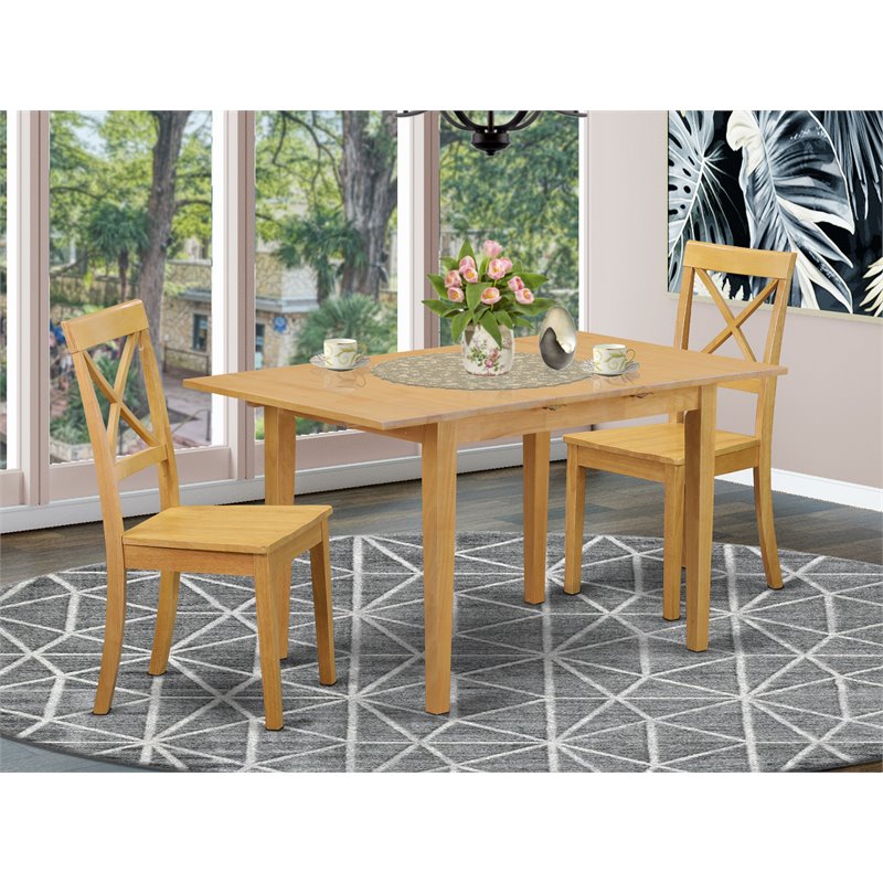 Pemberly Row 3-Piece Dining Set with Wood Seats in Oak Finish