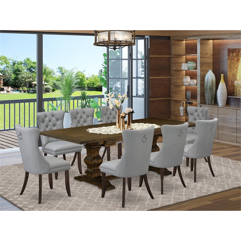 Pemberly Row 9-Piece Kitchen Table Set Asian Wood Light Gray and Jacobean