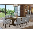 Pemberly Row 9-Piece Kitchen Table Set Asian Wood Light Gray and Jacobean