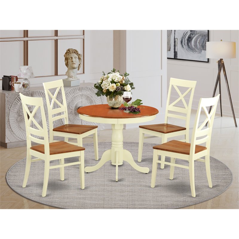 Pemberly Row Antique 5-Piece Round Dining Table Set Rubber Wood Cherry