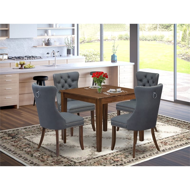 Pemberly Row 5-Piece Round Dining Set in Antique Walnut/Platinum Gray