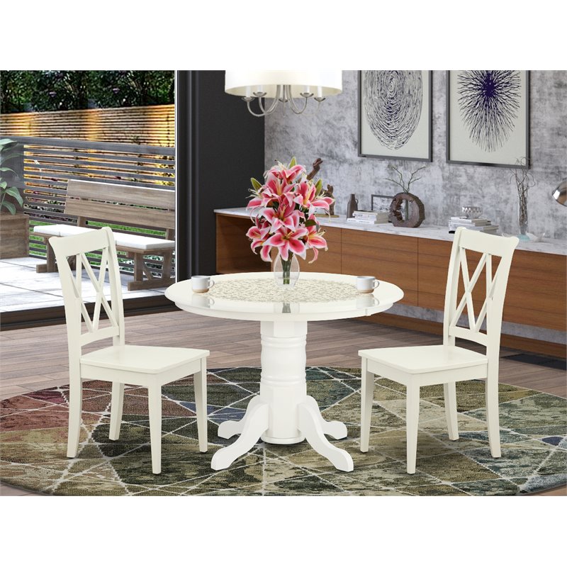 Pemberly Row Shelton 3-Piece White Round Dining Table with X Back Chairs