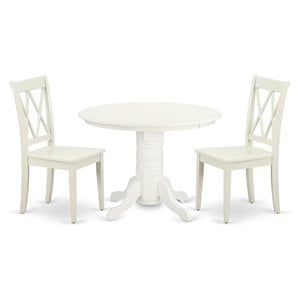 Pemberly Row Shelton 3-Piece White Round Dining Table with X Back Chairs