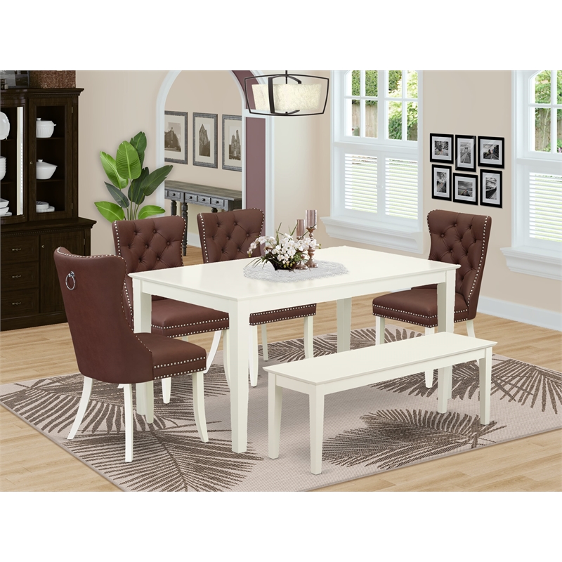 Pemberly Row 6-Piece Rectangular Dining Set in Linen White and Burgundy