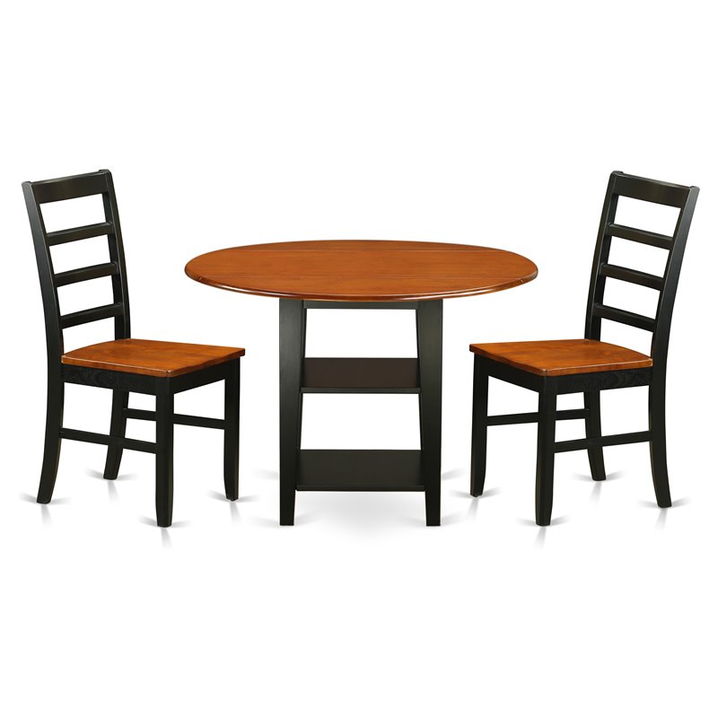 Pemberly Row Sudbury 3-Piece Dining Set with Round Table in Black & Cherry
