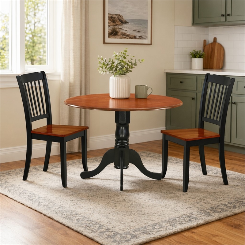 Pemberly Row 3-Piece Round Dining Set in Black and Cherry Finish