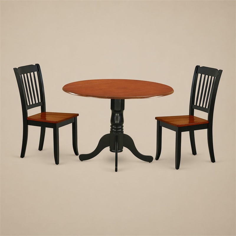 Pemberly Row 3-Piece Round Dining Set in Black and Cherry Finish
