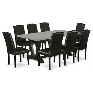 Pemberly Row 9-Piece Wood Dining Set with Rectangular Table in Black Finish
