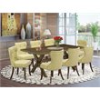 Pemberly Row 9-Piece Dining Set with Wood Cross Legs in Distressed Jacobean