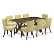 Pemberly Row 9-Piece Dining Set with Wood Cross Legs in Distressed Jacobean