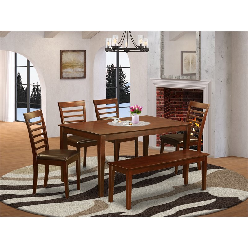 Pemberly Row 6-Piece Mahogany Wood Kitchen Set with PU Seat Bench