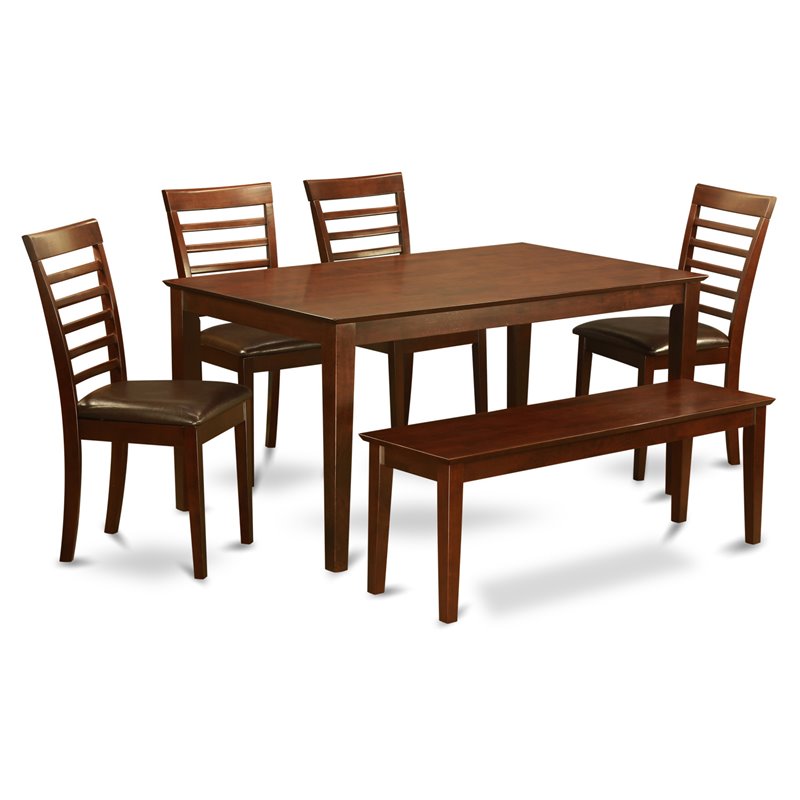 Pemberly Row 6-Piece Mahogany Wood Kitchen Set with PU Seat Bench