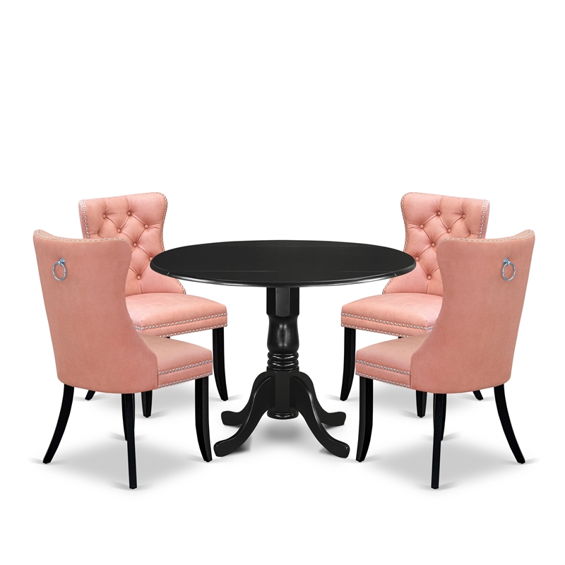 Pemberly Row 5-Piece Dining Set with Faux Leather Chairs in Black Beige Red