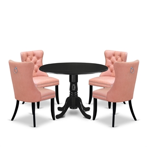 Pemberly Row 5-Piece Dining Set with Faux Leather Chairs in Black Beige Red