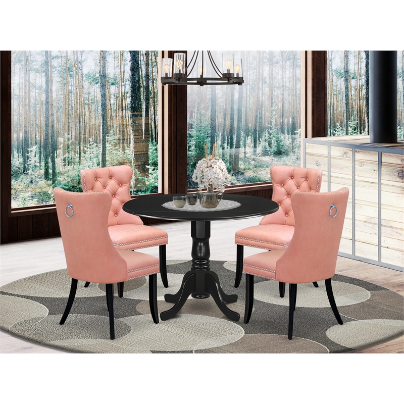 Pemberly Row 5-Piece Dining Set with Faux Leather Chairs in Black Beige Red