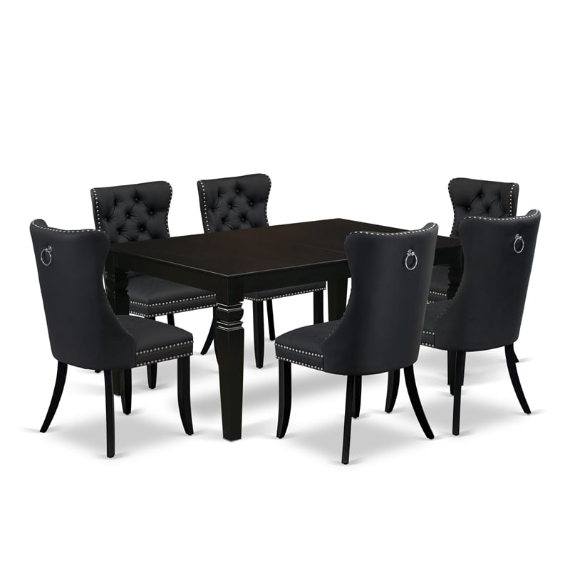 Pemberly Row 7-Piece Dining Table Set in Black and Dark Gray Upholstery
