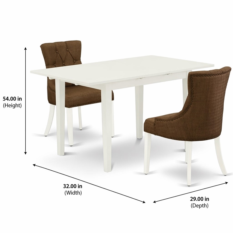 Pemberly Row Norfolk 3-Piece Dining Table Set in Linen White