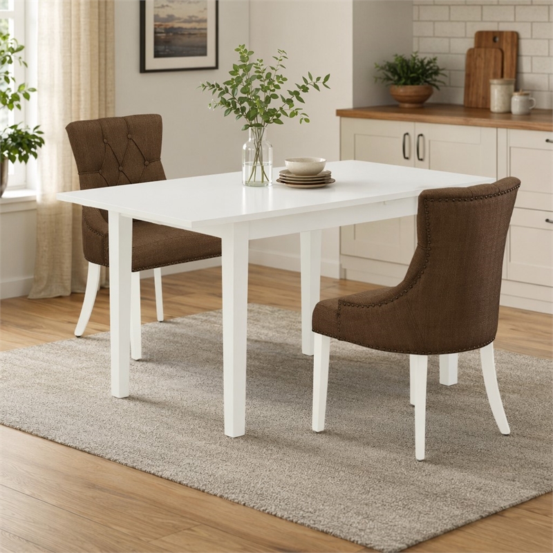 Pemberly Row Norfolk 3-Piece Dining Table Set in Linen White