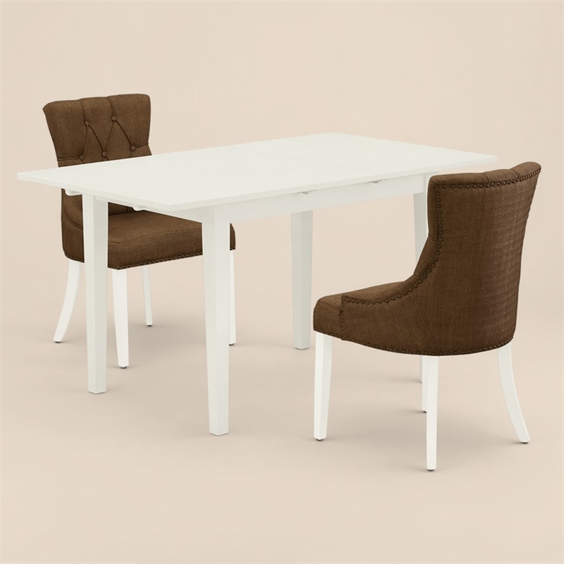 Pemberly Row Norfolk 3-Piece Dining Table Set in Linen White