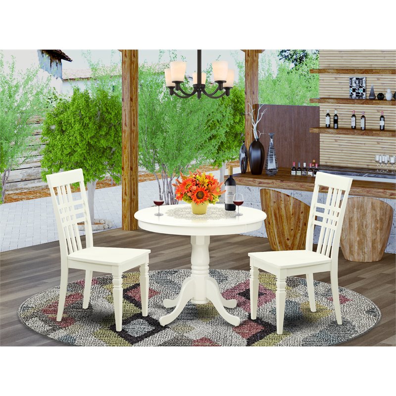 Pemberly Row 3-Piece Traditional Circular Dining Set in Linen White