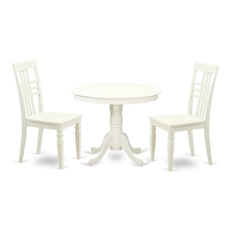 Pemberly Row 3-Piece Traditional Circular Dining Set in Linen White