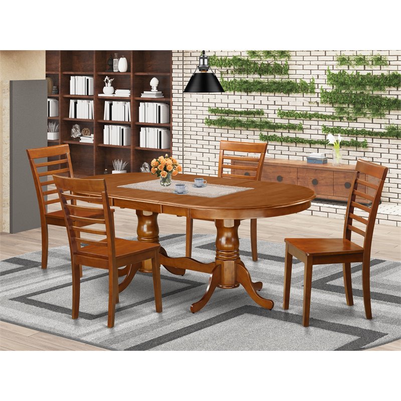 Pemberly Row 5-Piece Wood Dining Room Table Set in Saddle Brown Finish