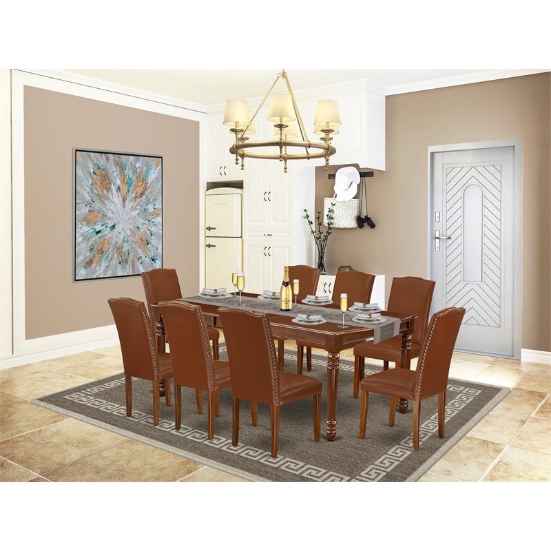 Pemberly Row 9-Piece Wood Dining Room Table Set in Mahogany Finish