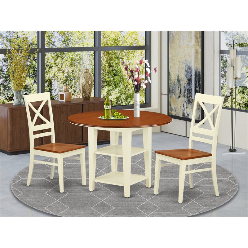 Pemberly Row 3-Piece Dining Set with X-Back Chairs in Buttermilk & Cherry