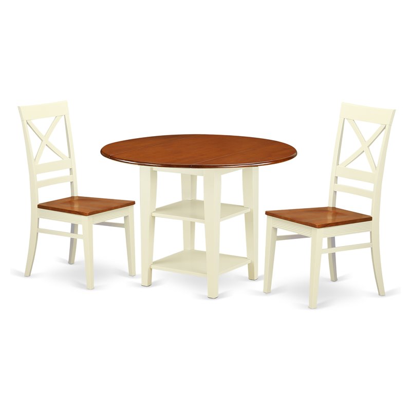 Pemberly Row 3-Piece Dining Set with X-Back Chairs in Buttermilk & Cherry