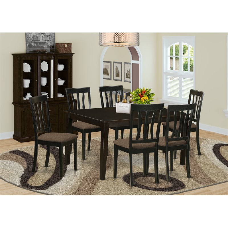 Pemberly Row Capri 7-Piece Dining Set Linen Seat in Cappuccino