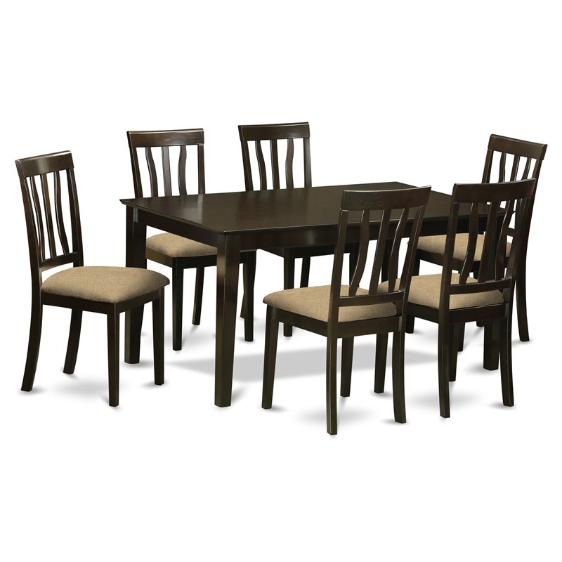 Pemberly Row Capri 7-Piece Dining Set Linen Seat in Cappuccino