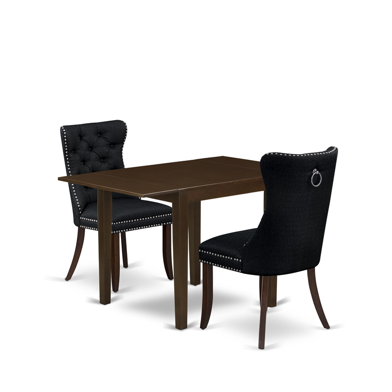 Pemberly Row 3-Piece Kitchen Table Set with Mahogany Finish and Black Upholstery