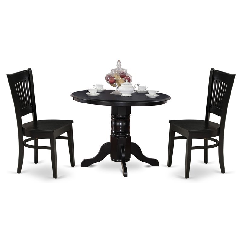 Pemberly Row 3-Piece Dining Set with Round Table and Chair Slatted Back