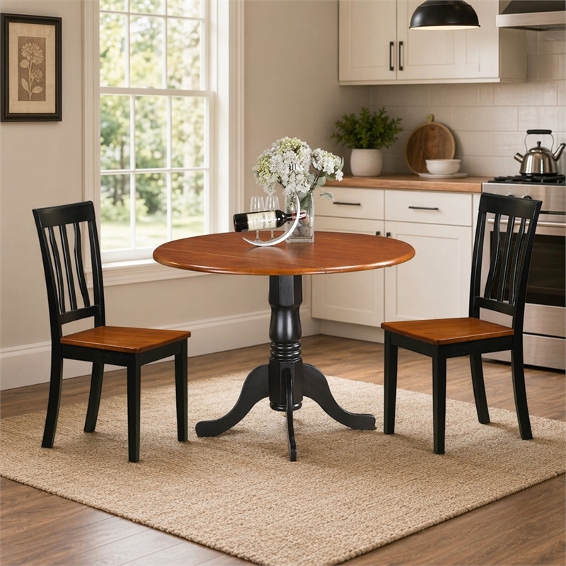 Pemberly Row 3-Piece Wood Dining Set in Black and Cherry