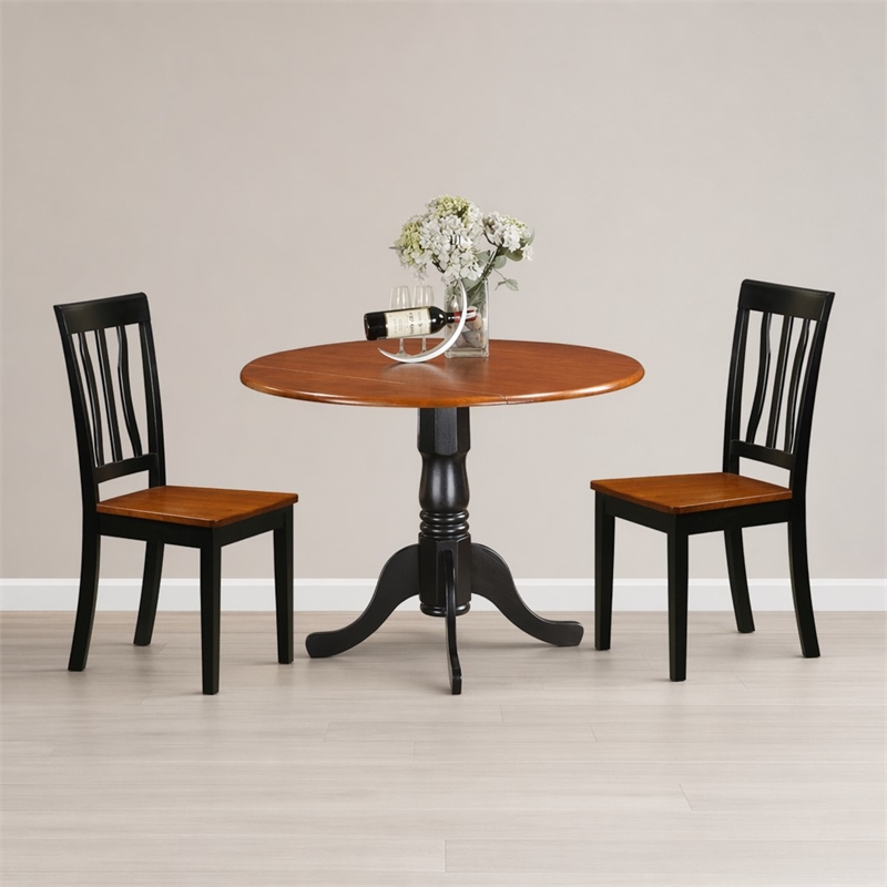 Pemberly Row 3-Piece Wood Dining Set in Black and Cherry