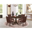 Pemberly Row 5-Piece Round Dining Table Set in Mahogany with Faux Leather