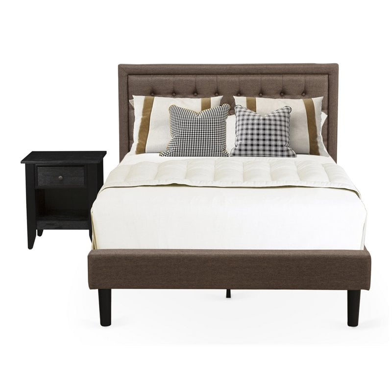 Pemberly Row 2-Piece Wood Platform Bedroom Set with Brown Linen Upholstery