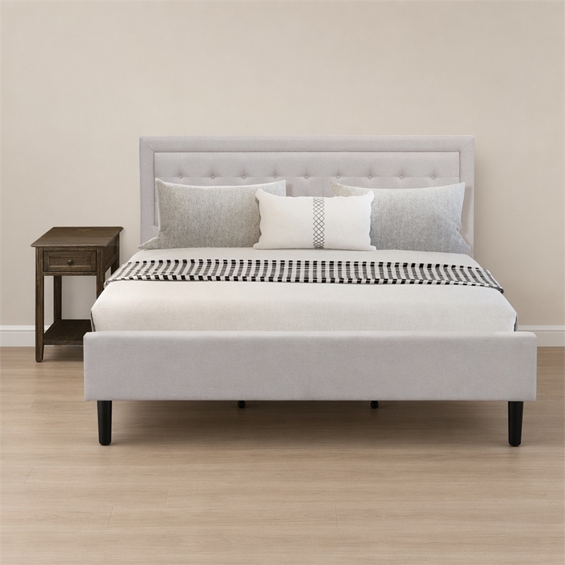 Pemberly Row 2-Piece King Platform Bedroom Set in Mist Beige Fabric