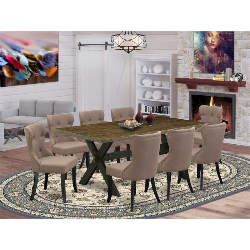 Pemberly Row X-Style 9-Piece Wood Dining Set in Black and Coffee