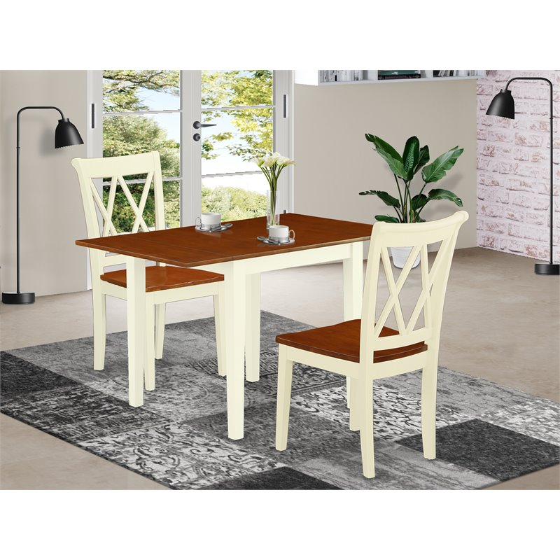 Pemberly Row Norden 3-Piece Dining Table Set in Cherry and Buttermilk Finish